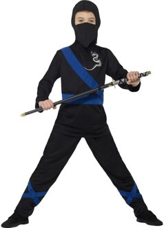 Smiffys Kinder Kostuum -Kids tm 12 jaar- Ninja Assassin Zwart/Blauw