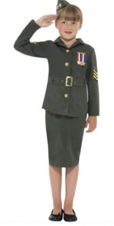 Smiffys Kinder Kostuum -Kids tm 12 jaar- WW2 Army Girl Groen