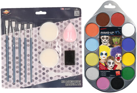 Smiffys kinder schminken set 12-kleuren basic met grimeer gereedschap 10-delig