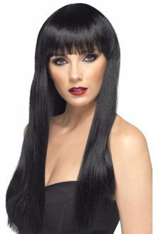 Smiffys "Lange zwarte damespruik - Verkleedpruik - One size"