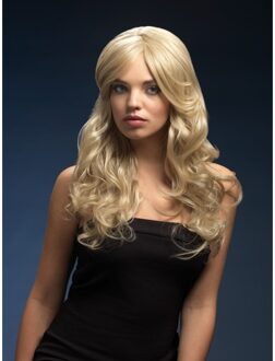 Smiffys Luxe donkerblonde lange verkleed pruik Nicole - voor dames - carnaval - lang haar - popster