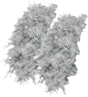 Smiffys Luxe zilveren veren boa van 180 cm - 2x - 80 gram - carnaval verkleed spullen/accessoires