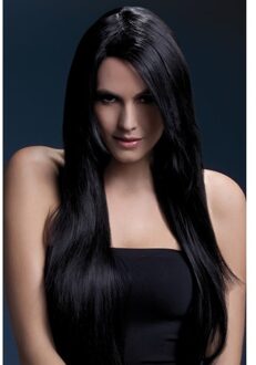 Smiffys Luxe zwarte lange pruik Amber voor dames