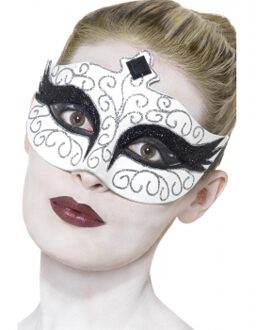 Smiffys Masker wit met zwarte en zilverkleurge pailletten voor volwassenen - Maskers > Masquerade masker