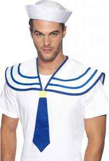 Smiffys Matrozen zeeman kraag - wit/blauw - Maritieme verkleed accessoires - volwassenen