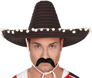 Smiffys Mexicaan Carnaval verkleed set - Grote sombrero hoed zwart - met plaksnor - heren
