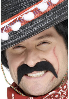 Smiffys Mexicaanse/cowboy nep/plak snor - verkleden - zwart - nepsnorren - plaksnorren