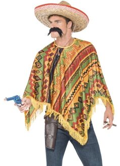 Smiffys Mexicaanse verkleed poncho - met snor - heren - Mexico outfit - verkleedkleding - One size