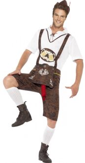 Smiffys Oktoberfest - Bruine funny Tiroler lederhosen kostuum/broek met bratwurst voor heren - Carnavalskleding Oktoberfest/bierfeest grappige verkleedoutfit 48-50 (M)