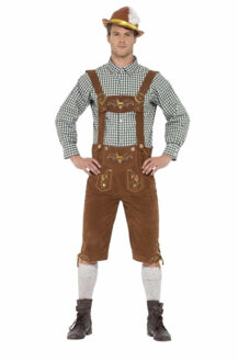 Smiffys Oktoberfest Bruine/groene bierfeest/oktoberfest lederhosen verkleedkleding broek met overhemd voor heren 52-54 (L) - Car