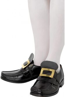 Smiffys Ouderwetse schoen gespen - 2x - goud - met elastieken band - Historische verkleed accessoires Multi