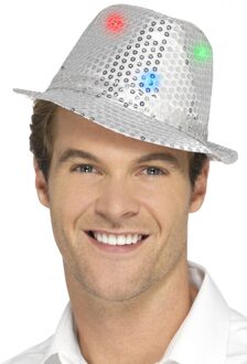 Smiffys Pailletten feest hoedje zilver met LED lichtjes
