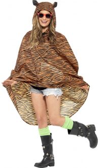 Smiffys Party regenponcho - tijger - met capuchon - volwassenen - tijgerprint poncho Multi