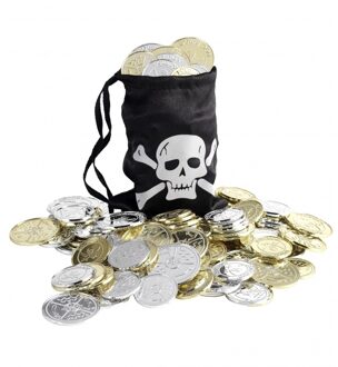 Smiffys Piraten buidel - Verkleed speelgoed artikel - zwart - zak met piraten munten