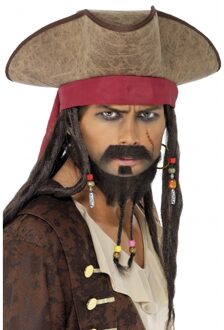 Smiffys Piraten verkleed hoed Jack Sparrow - met dreadlocks haar - heren - carnaval - Piraat Bruin