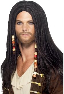 Smiffys Piraten verkleedpruik - carnaval - met lange dreads en kralen - heren
