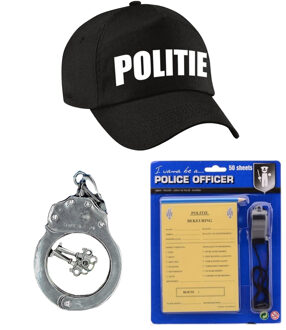 Smiffys Politie verkleed set pet - zwart - met accessoires - voor kinderen - Verkleedkleding artikelen