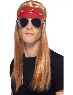 Smiffys Rocker verkleedset - pruik - bandana - zonnebril - verkleedaccessoires - herenpruik