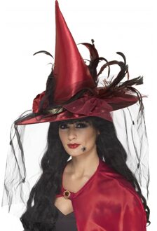 Smiffys Rode heksen hoeden met veertjes