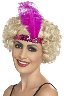Smiffys Roze Charleston thema verkleed hoofdband voor dames - Jaren 20 accessoires - Roaring Twenties