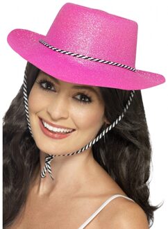 Smiffys Roze glitter carnaval verkleed cowboy hoed