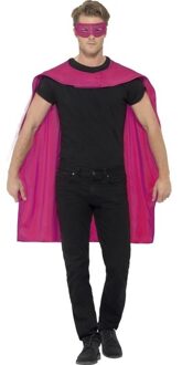 Smiffys Roze verkleed cape met oogmasker voor volwassenen - Carnaval - Superheld/Hero - 100 cm - One size