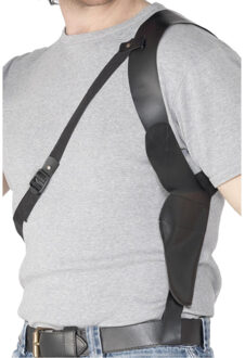 Smiffys Schouder holster - zwart - leder look - verkleedaccessoires - pistool houder