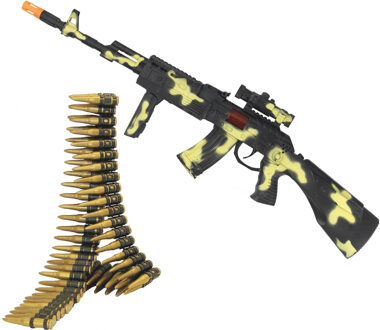 Smiffys Soldaten/militairen camouflage geweer 59 cm met kogels riem volwassenen