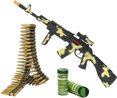 Smiffys Soldaten/Militairen camouflage geweer 59 cm met kogels riem