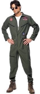 Smiffys Top Gun straaljager jumpsuit - heren - piloten kostuum - polyester - Carnaval Groen