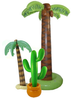 Smiffys Tropische Hawaii feestversiering set - 3x stuks - opblaasbaar - palmbomen / cactus - thema feest