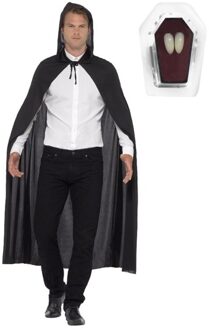 Smiffys Vampier cape zwart inclusief hoektanden voor volwassenen