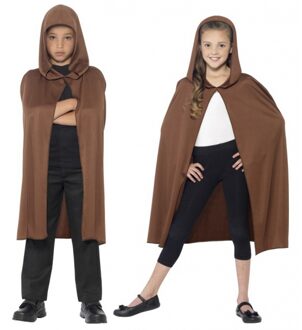 Smiffys Verkleed cape - met capuchon - bruin - voor kinderen - polyester - mantel