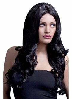 Smiffys verkleed damespruik - 1x - met krullen - zwart - carnaval