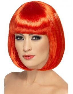 Smiffys Verkleed damespruik Bob-line kapsel - Rood - met pony - Carnaval pruiken