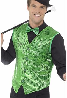 Smiffys Verkleed gilet/vestje - groen - pailletten - heren - polyester - glitterjasje - show
