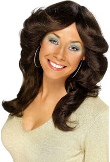 Smiffys Verkleed pruik - 60s - 70s - bruin - lang haar - dames - Seventies - Sixties - damespruik