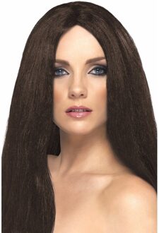 Smiffys Verkleed pruik - bruin - stijl lang haar - damespruik - sixties/hippie thema