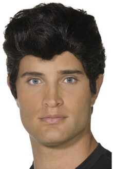 Smiffys Verkleed pruik - Danny - Grease - zwart - heren - Jaren 50 - Coole gast - Carnaval