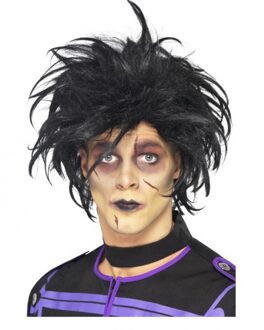 Smiffys Verkleed pruik - Edward Scissorhands - zwart - heren - New wave - Punk - herenpruik