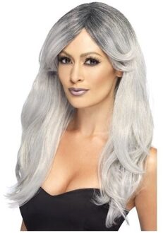 Smiffys Verkleed pruik - heks - lang grijs haar - damespruik - heksenpruik - dames