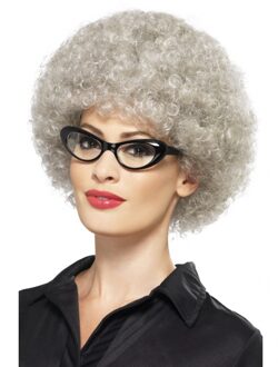 Smiffys Verkleed pruik - oma met permanentje - grijs - dames - bejaarde - Sara pop - Carnaval