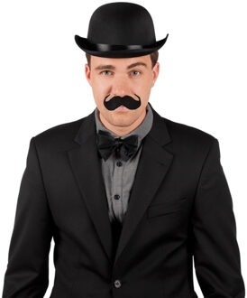 Smiffys Verkleedkleding setje 3 delig - zwart - Engelse bolhoed - vlinderstrikje - nepsnor - voor heren