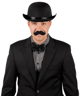 Smiffys Verkleedkleding setje 3 delig - zwart - Engelse bolhoed - vlinderstrikje - nepsnor - voor heren