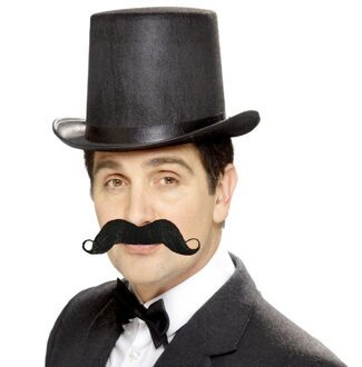 Smiffys Verkleedkleding setje 3 delig - zwart - hoge hoed - vlinderstrikje - nepsnor - voor heren