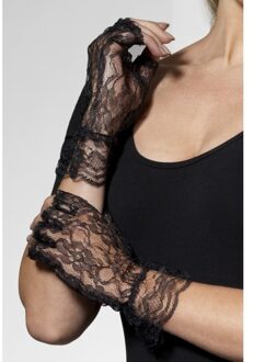 Smiffys Vingerloze verkleed handschoenen kant - zwart - one size - jaren 80