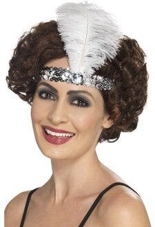 Smiffys Zilver/witte Charleston thema verkleed hoofdband voor dames - Jaren 20 accessoires - Roaring Twentie