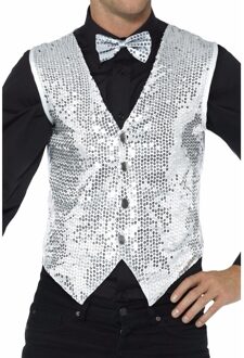 Smiffys Zilveren Heren Gilet Met Pailletten 52-54 (L) - Carnavalskostuums Zilverkleurig