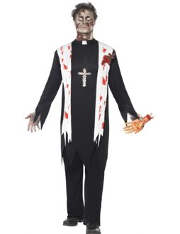 Smiffys Zombie priester kostuum - voor heren - Halloween/horror verkleedkleding - 4-delig Zwart