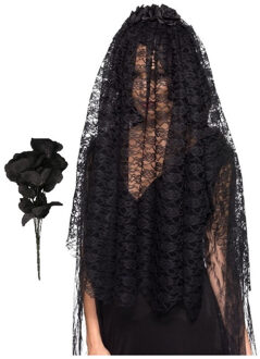 Smiffys Zombiebruid/weduwe verkleedaccessoires set met sluier en rozen zwart 75 cm